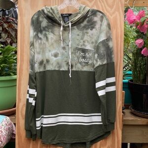Justify Olive Green and White Tie-Dye Hoodie, Size L